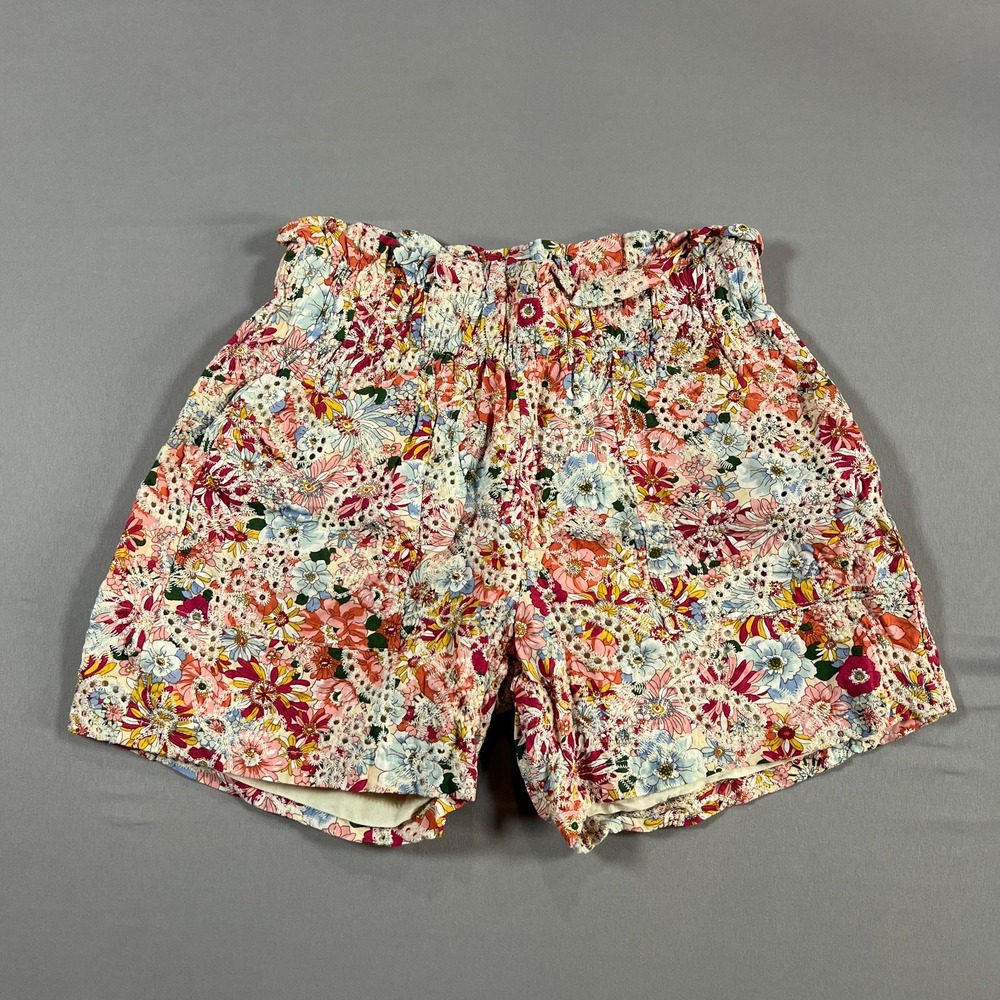 Solitaire Shorts Women Small Multicolor Floral Embroidered Eyelet Cotton Pleated